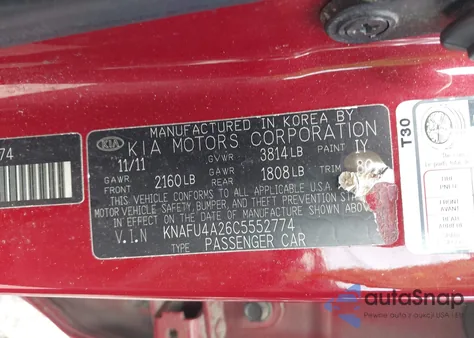 2012 Kia Forte Ex z USA, uszkodzony, nr VIN KNAFU4A26C5552774